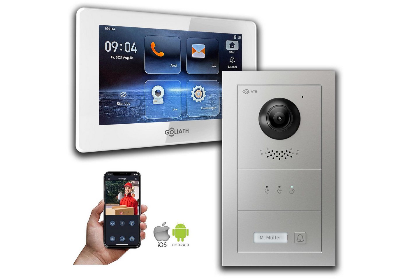Goliath Intercom Video-Türsprechanlage Goliath IP Video Türsprechanlage mit Kamera 7-Zoll Silber (Privat oder Gewerblich) von Goliath Intercom