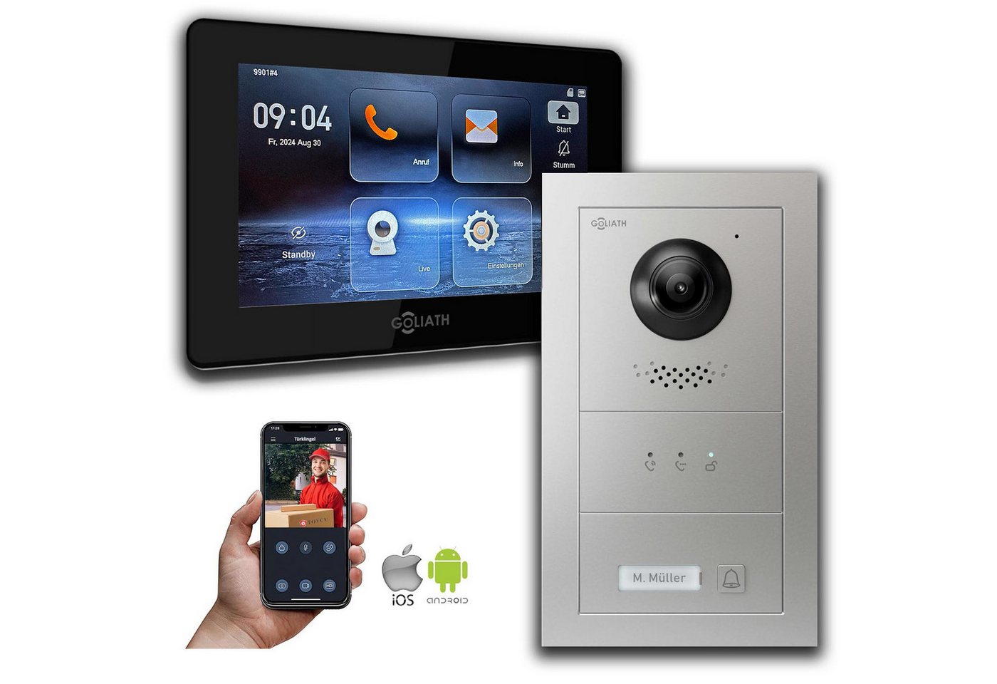 Goliath Intercom Video-Türsprechanlage Goliath IP Video Türsprechanlage mit Kamera 7-Zoll Silber (Privat oder Gewerblich) von Goliath Intercom