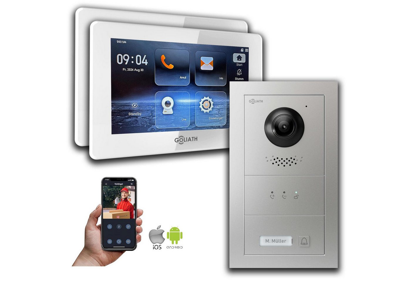 Goliath Intercom Video-Türsprechanlage Goliath IP Video Türsprechanlage mit Kamera 7-Zoll Silber (Privat oder Gewerblich) von Goliath Intercom