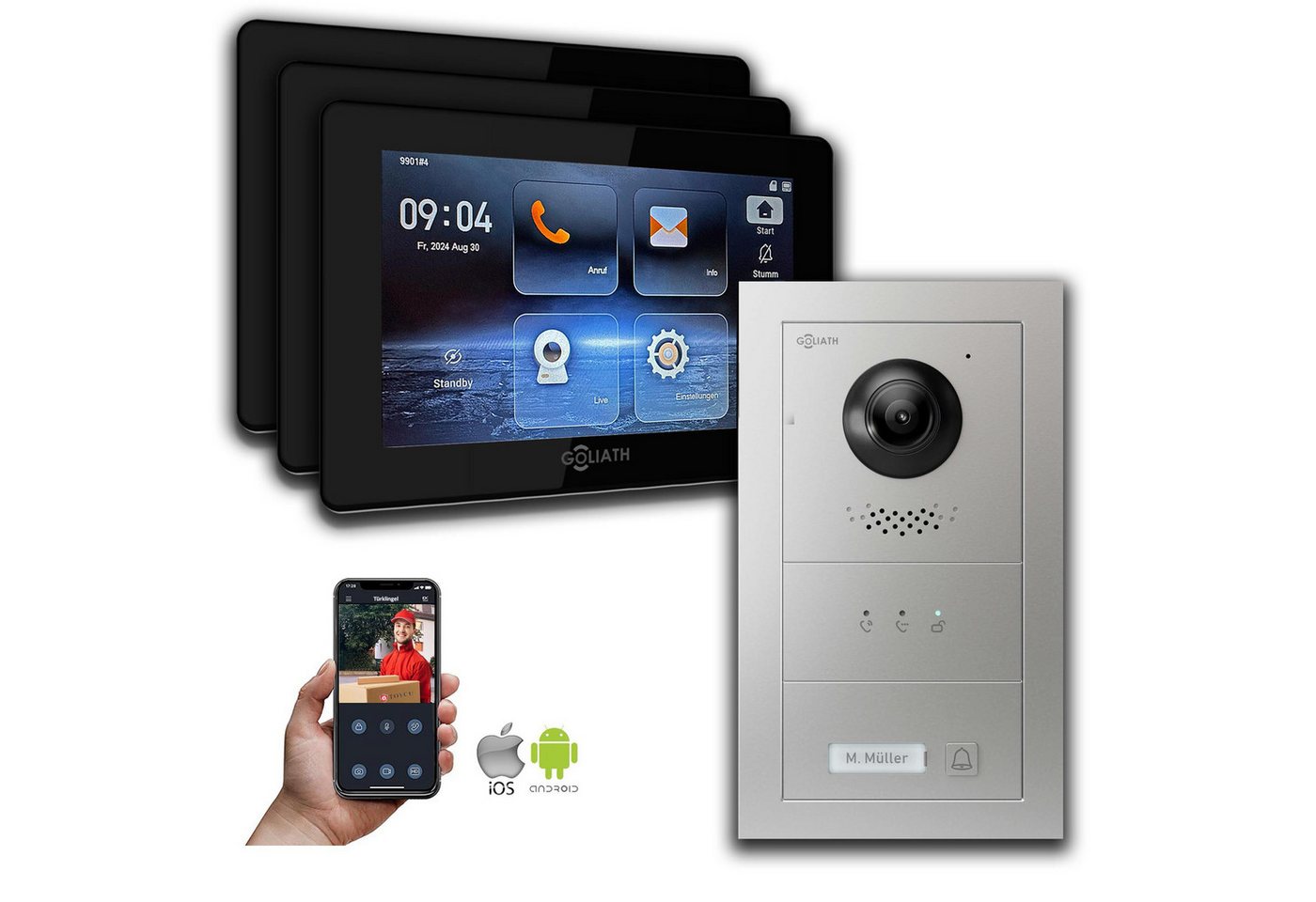 Goliath Intercom Video-Türsprechanlage Goliath IP Video Türsprechanlage mit Kamera 7-Zoll Silber (Privat oder Gewerblich) von Goliath Intercom