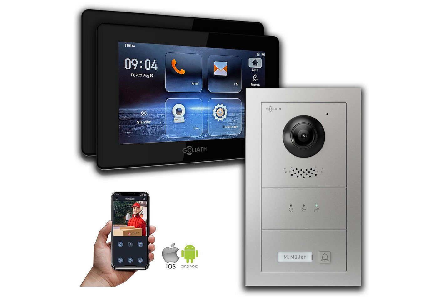 Goliath Intercom Video-Türsprechanlage Goliath IP Video Türsprechanlage mit Kamera 7-Zoll Silber (Privat oder Gewerblich) von Goliath Intercom