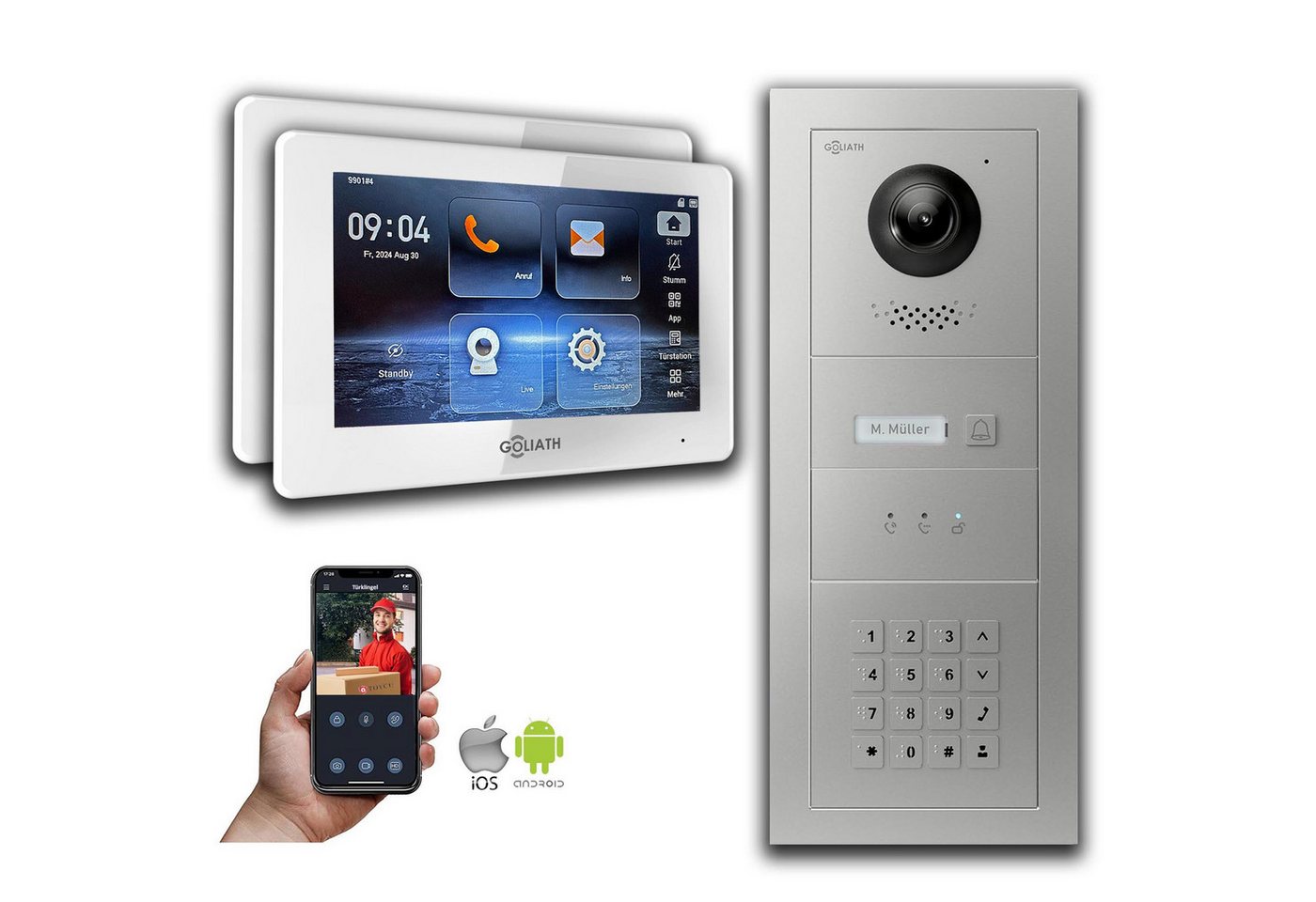Goliath Intercom Video-Türsprechanlage Goliath IP Video Türsprechanlage mit Kamera 7-Zoll Zahlencode Anzeige (Privat oder Gewerblich) von Goliath Intercom