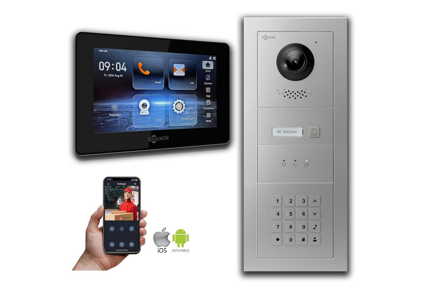 Goliath Intercom Video-Türsprechanlage Goliath IP Video Türsprechanlage mit Kamera 7-Zoll Zahlencode Anzeige (Privat oder Gewerblich) von Goliath Intercom
