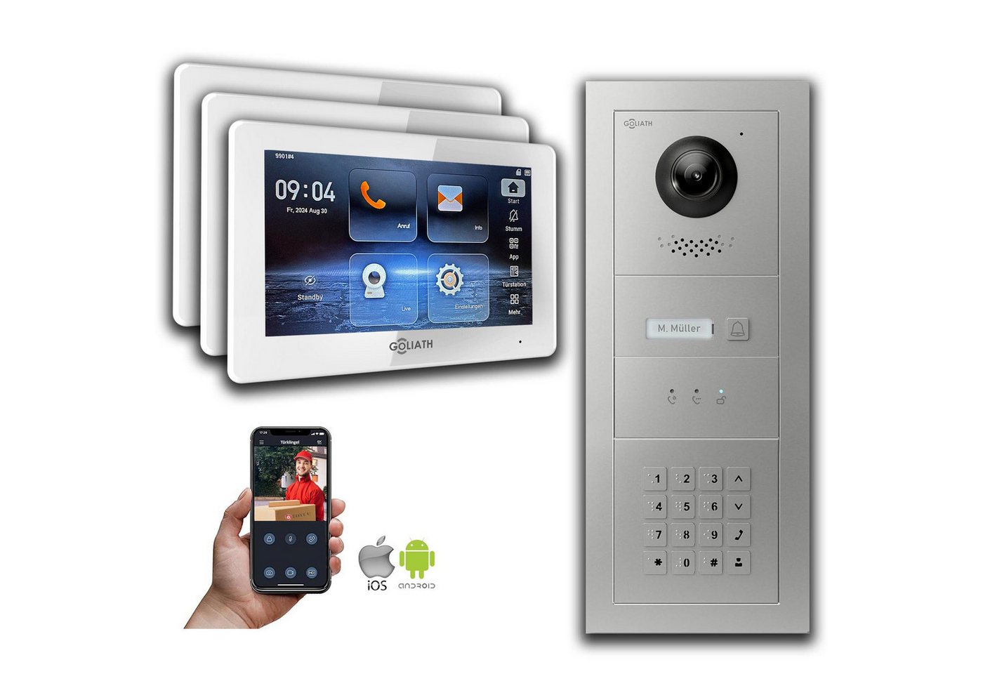 Goliath Intercom Video-Türsprechanlage Goliath IP Video Türsprechanlage mit Kamera 7-Zoll Zahlencode Anzeige (Privat oder Gewerblich) von Goliath Intercom