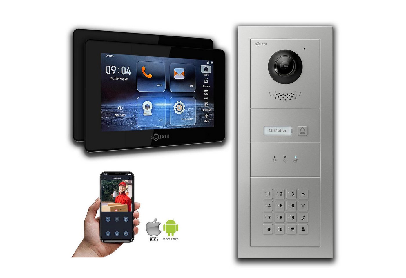 Goliath Intercom Video-Türsprechanlage Goliath IP Video Türsprechanlage mit Kamera 7-Zoll Zahlencode Anzeige (Privat oder Gewerblich) von Goliath Intercom