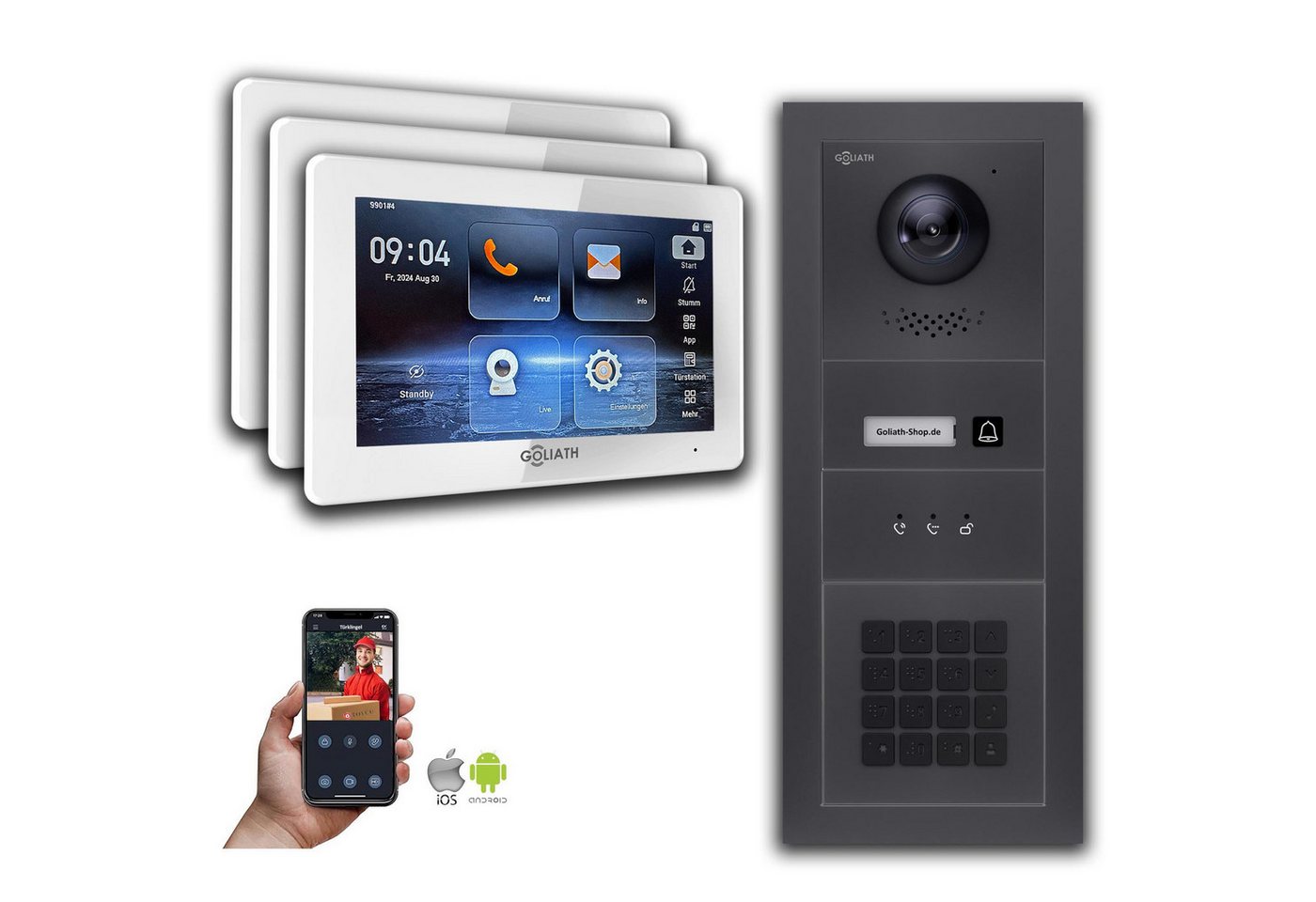 Goliath Intercom Video-Türsprechanlage Goliath IP Video Türsprechanlage mit Kamera 7-Zoll Zahlencode Anzeige (Privat oder Gewerblich) von Goliath Intercom