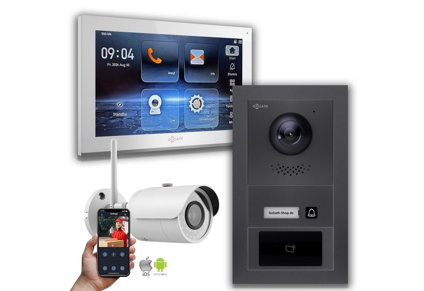 Goliath Intercom Video-Türsprechanlage Goliath IP Video Türsprechanlage: 10-Zoll 1 Monitor, RFID, Anthrazit, (Privat oder Gewerblich) von Goliath Intercom