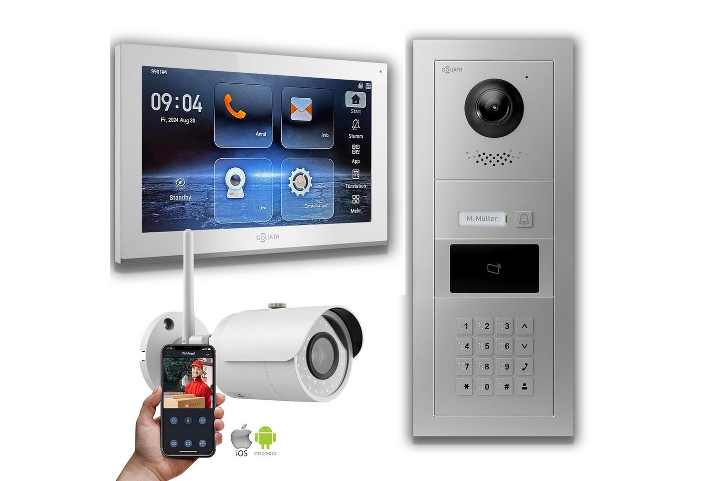 Goliath Intercom Video-Türsprechanlage Goliath IP Video Türsprechanlage: 10-Zoll 1 Monitor, RFID, Zahlencode, (Privat oder Gewerblich) von Goliath Intercom