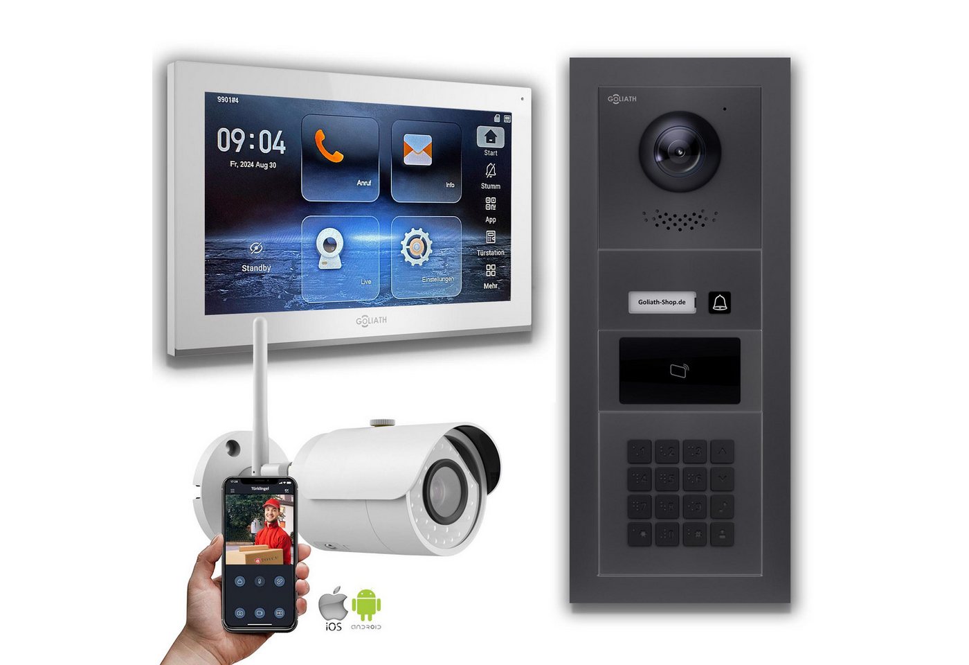 Goliath Intercom Video-Türsprechanlage Goliath IP Video Türsprechanlage: 10-Zoll 1 Monitor, RFID, Zahlencode, (Privat oder Gewerblich) von Goliath Intercom