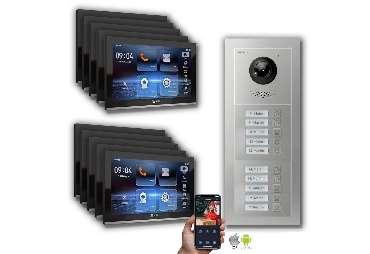 Goliath Intercom Video-Türsprechanlage Goliath IP Video Türsprechanlage: 10-Zoll 10 Familienhaus, Smartphone- (Privat oder Gewerblich) von Goliath Intercom