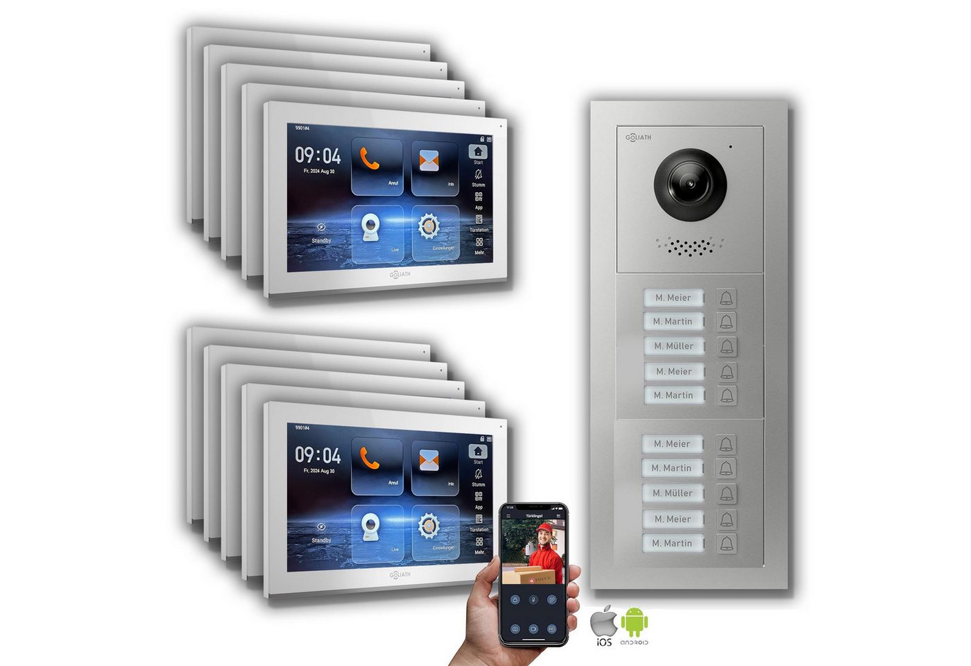 Goliath Intercom Video-Türsprechanlage Goliath IP Video Türsprechanlage: 10-Zoll 10 Familienhaus, Smartphone- (Privat oder Gewerblich) von Goliath Intercom
