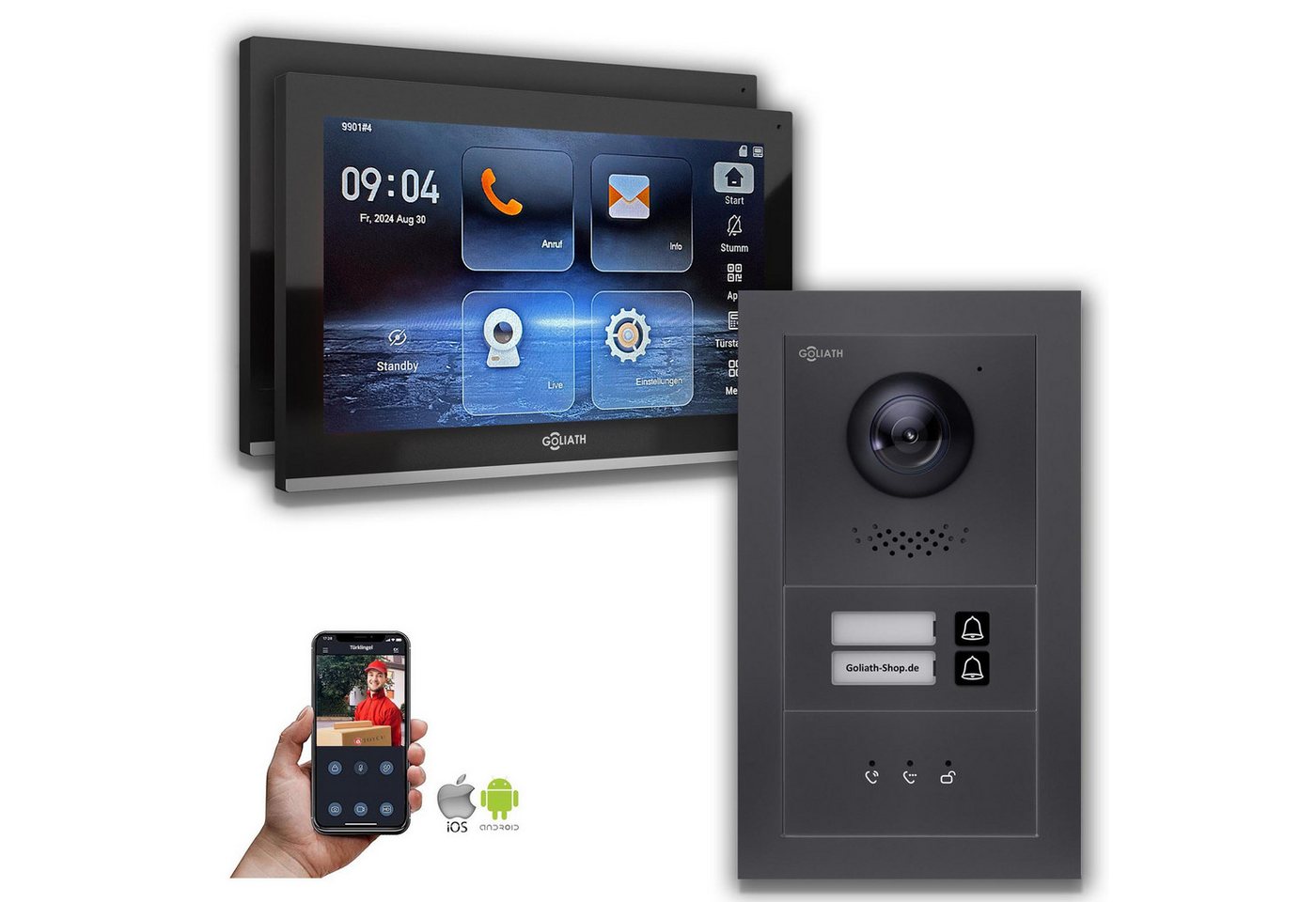 Goliath Intercom Video-Türsprechanlage Goliath IP Video Türsprechanlage: 10-Zoll 2 Familienhaus, Anzeige, Ant (Privat oder Gewerblich) von Goliath Intercom