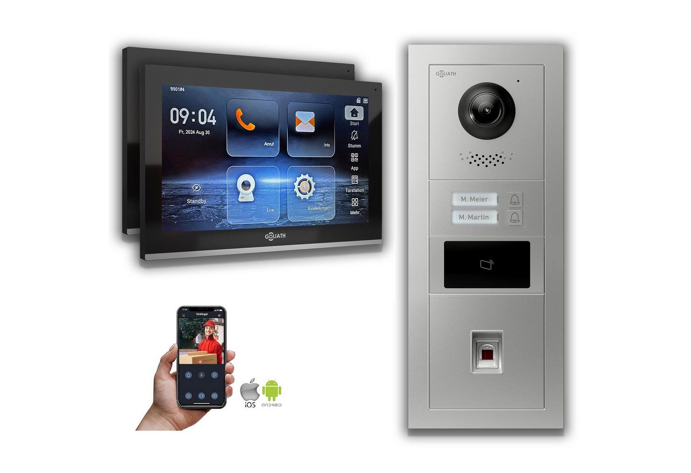 Goliath Intercom Video-Türsprechanlage Goliath IP Video Türsprechanlage: 10-Zoll 2 Familienhaus, Fingerprint, (Privat oder Gewerblich) von Goliath Intercom