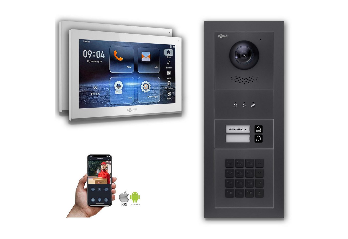Goliath Intercom Video-Türsprechanlage Goliath IP Video Türsprechanlage: 10-Zoll 2 Familienhaus, Zahlencode, (Privat oder Gewerblich) von Goliath Intercom