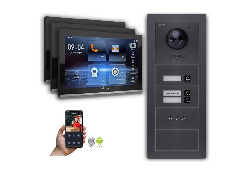 Goliath Intercom Video-Türsprechanlage Goliath IP Video Türsprechanlage: 10-Zoll 3 Familienhaus, Anzeige, Ant (Privat oder Gewerblich) von Goliath Intercom