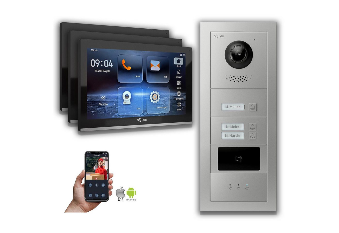 Goliath Intercom Video-Türsprechanlage Goliath IP Video Türsprechanlage: 10-Zoll 3 Familienhaus, RFID, Anzeig (Privat oder Gewerblich) von Goliath Intercom