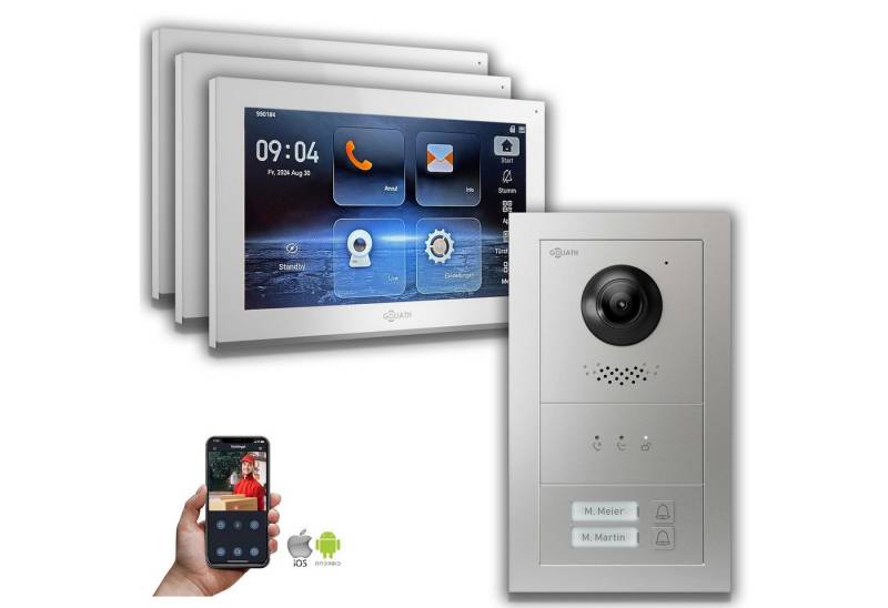 Goliath Intercom Video-Türsprechanlage Goliath IP Video Türsprechanlage: 10-Zoll 3 Monitore 2 Fam., Anzeige, (Privat oder Gewerblich) von Goliath Intercom