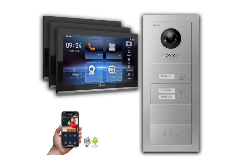 Goliath Intercom Video-Türsprechanlage Goliath IP Video Türsprechanlage: 10-Zoll 3Familienhaus, Anzeige, Silb (Privat oder Gewerblich) von Goliath Intercom