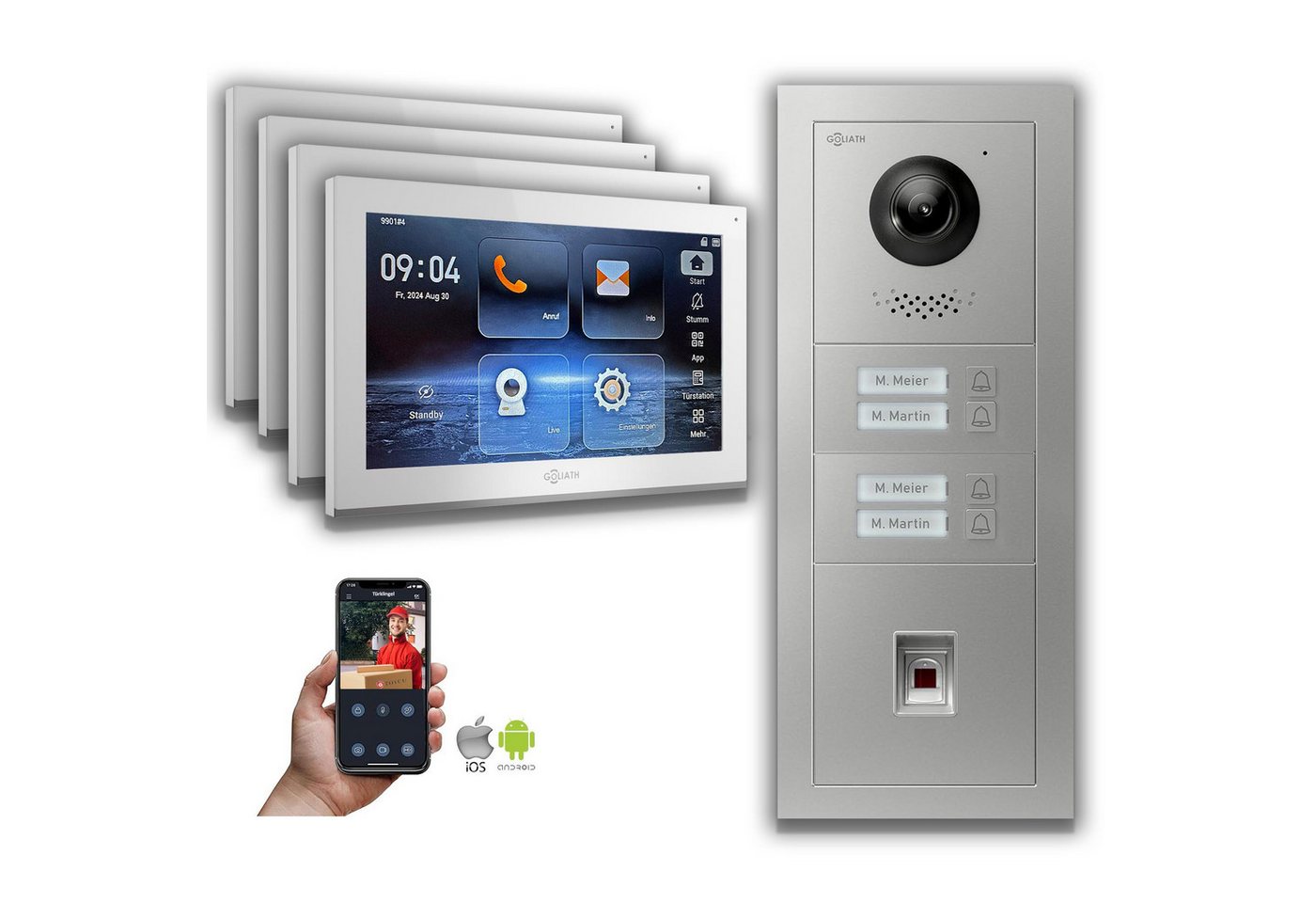 Goliath Intercom Video-Türsprechanlage Goliath IP Video Türsprechanlage: 10-Zoll 4 Familienhaus, Fingerprint, (Privat oder Gewerblich) von Goliath Intercom