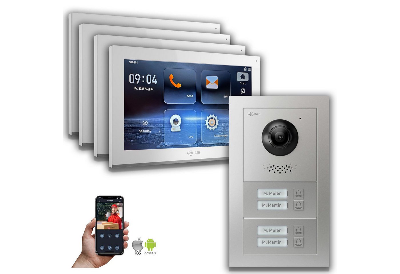 Goliath Intercom Video-Türsprechanlage Goliath IP Video Türsprechanlage: 10-Zoll 4 Familienhaus, Smartphone A (Privat oder Gewerblich) von Goliath Intercom