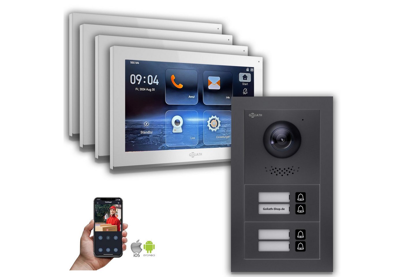 Goliath Intercom Video-Türsprechanlage Goliath IP Video Türsprechanlage: 10-Zoll 4 Familienhaus, Smartphone A (Privat oder Gewerblich) von Goliath Intercom