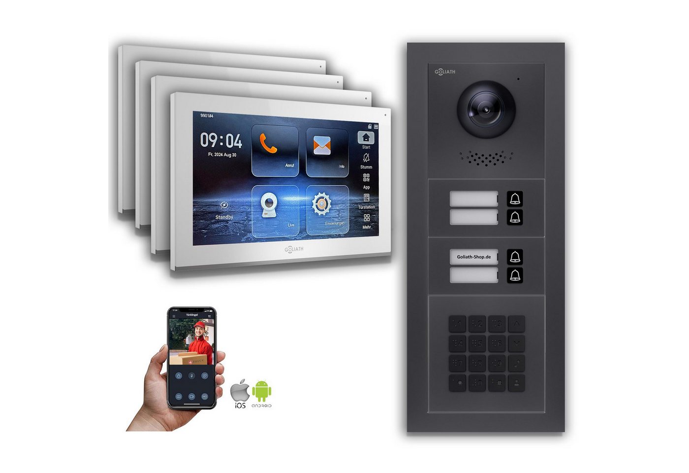 Goliath Intercom Video-Türsprechanlage Goliath IP Video Türsprechanlage: 10-Zoll 4 Familienhaus, Zahlencode, (Privat oder Gewerblich) von Goliath Intercom