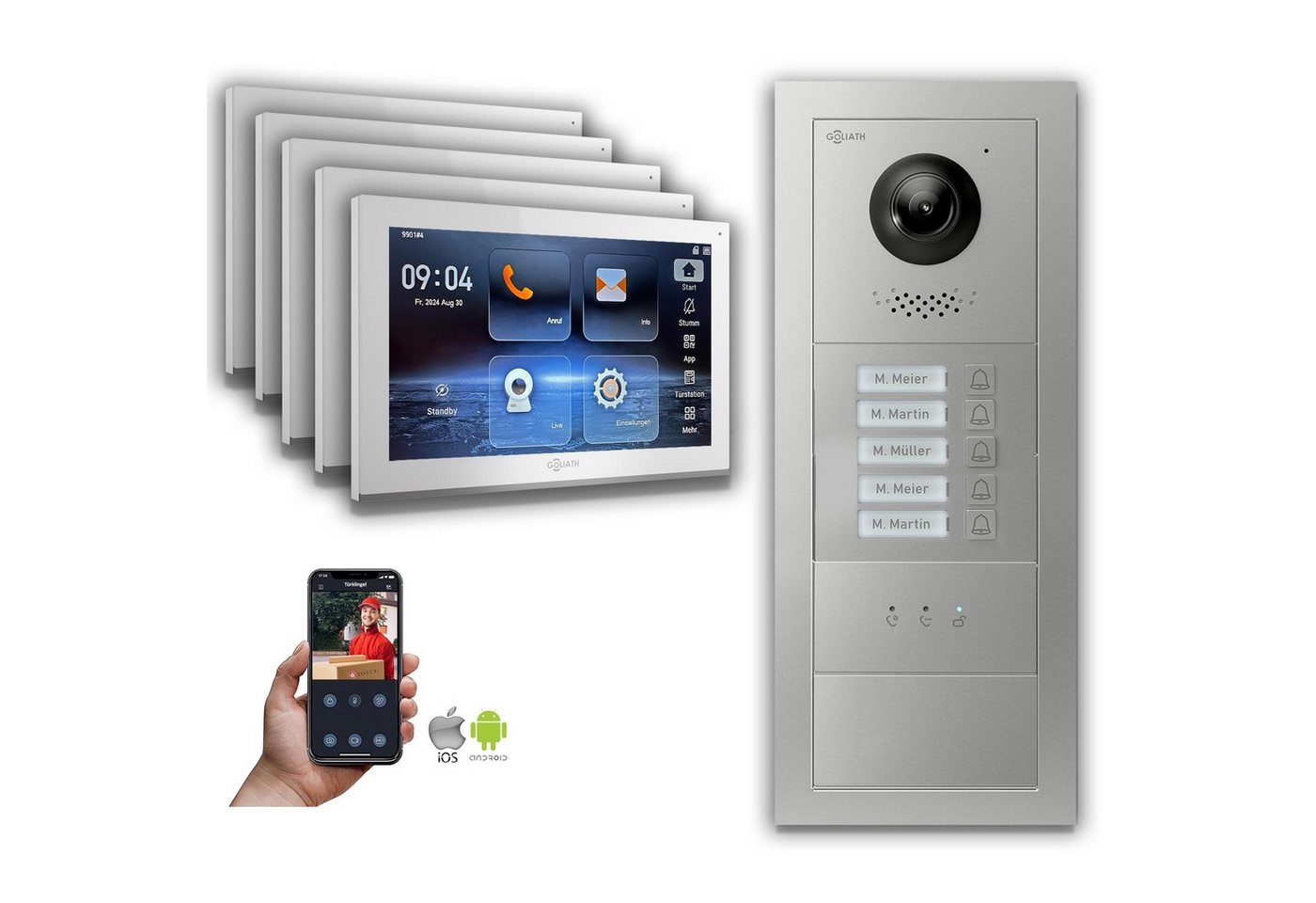 Goliath Intercom Video-Türsprechanlage Goliath IP Video Türsprechanlage: 10-Zoll 5 Familienhaus, Anzeige, Sil (Privat oder Gewerblich) von Goliath Intercom