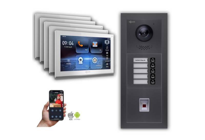 Goliath Intercom Video-Türsprechanlage Goliath IP Video Türsprechanlage: 10-Zoll 5 Familienhaus, Fingerprint, (Privat oder Gewerblich) von Goliath Intercom