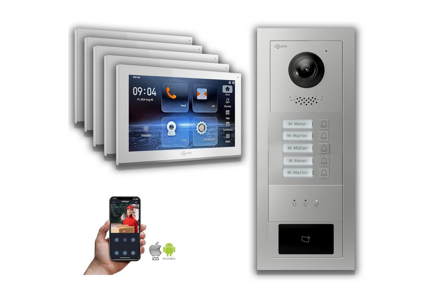 Goliath Intercom Video-Türsprechanlage Goliath IP Video Türsprechanlage: 10-Zoll 5 Familienhaus, RFID, Anzeig (Privat oder Gewerblich) von Goliath Intercom