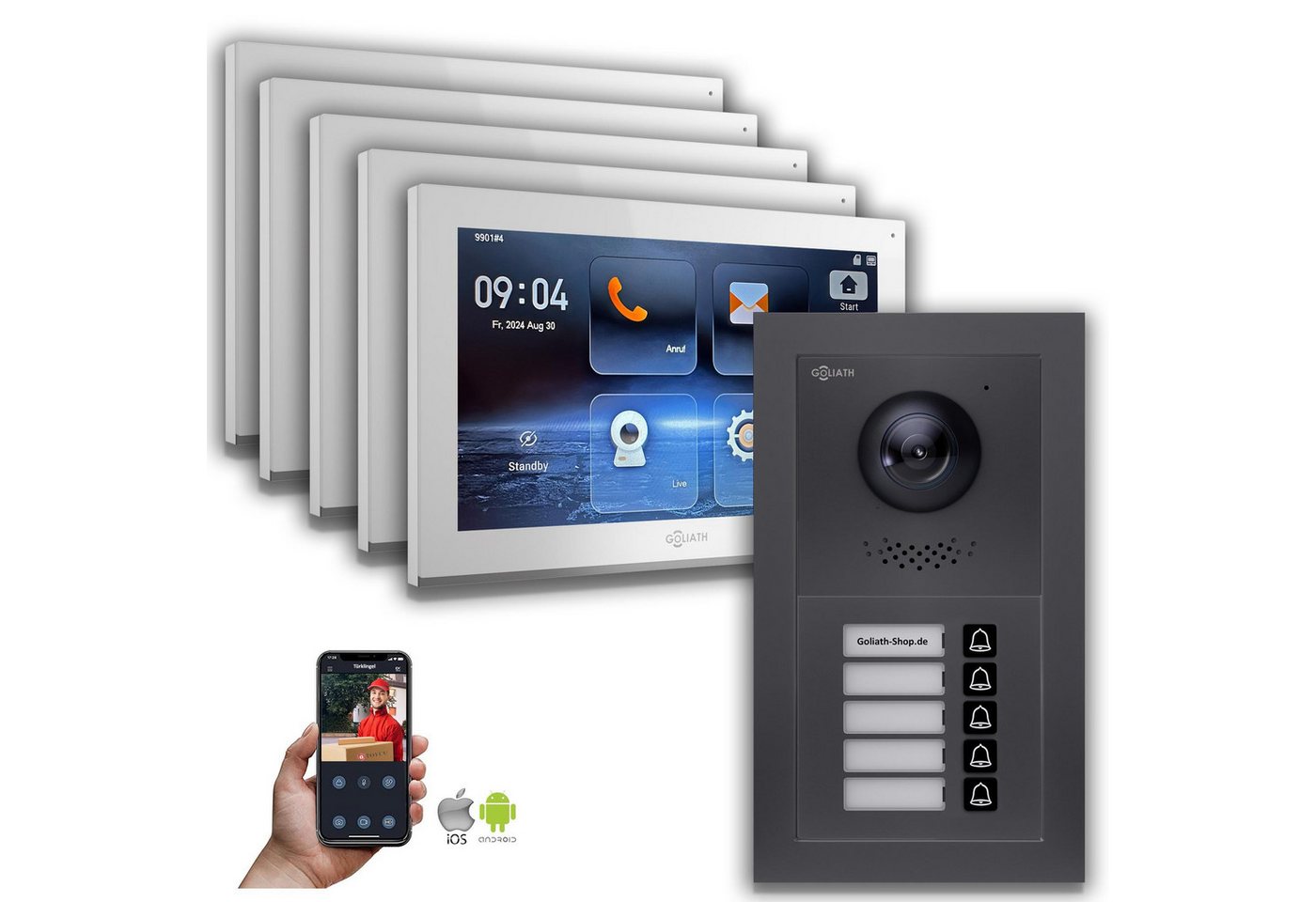 Goliath Intercom Video-Türsprechanlage Goliath IP Video Türsprechanlage: 10-Zoll 5 Familienhaus, Smartphone A (Privat oder Gewerblich) von Goliath Intercom