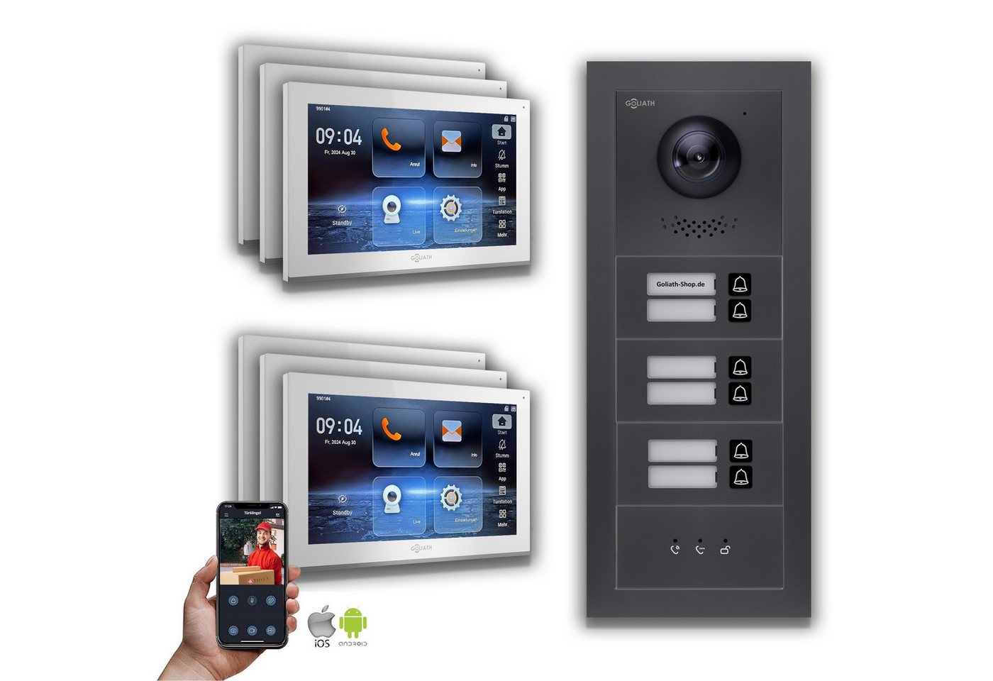 Goliath Intercom Video-Türsprechanlage Goliath IP Video Türsprechanlage: 10-Zoll 6 Familienhaus, Anzeige, Ant (Privat oder Gewerblich) von Goliath Intercom