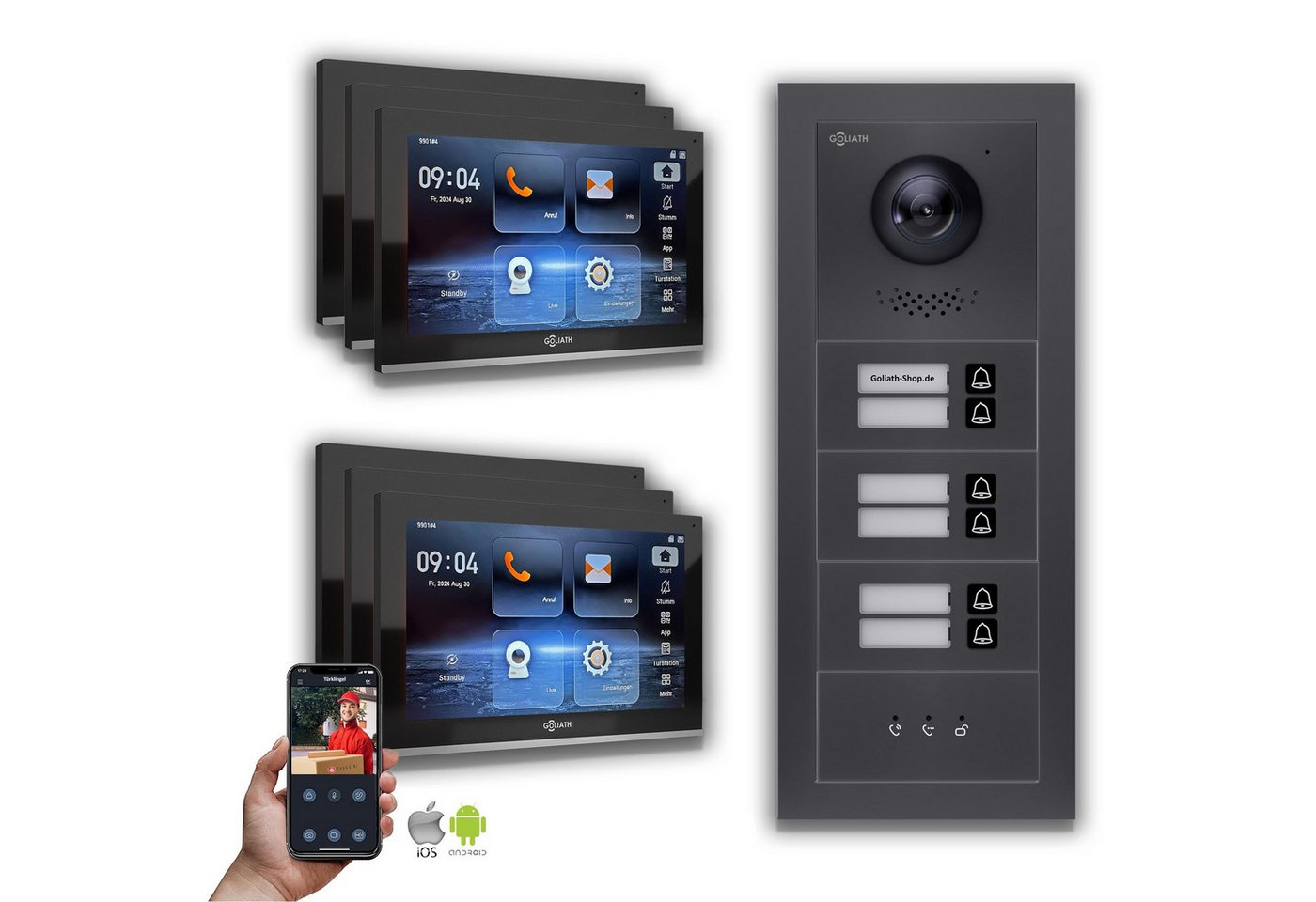 Goliath Intercom Video-Türsprechanlage Goliath IP Video Türsprechanlage: 10-Zoll 6 Familienhaus, Anzeige, Ant (Privat oder Gewerblich) von Goliath Intercom