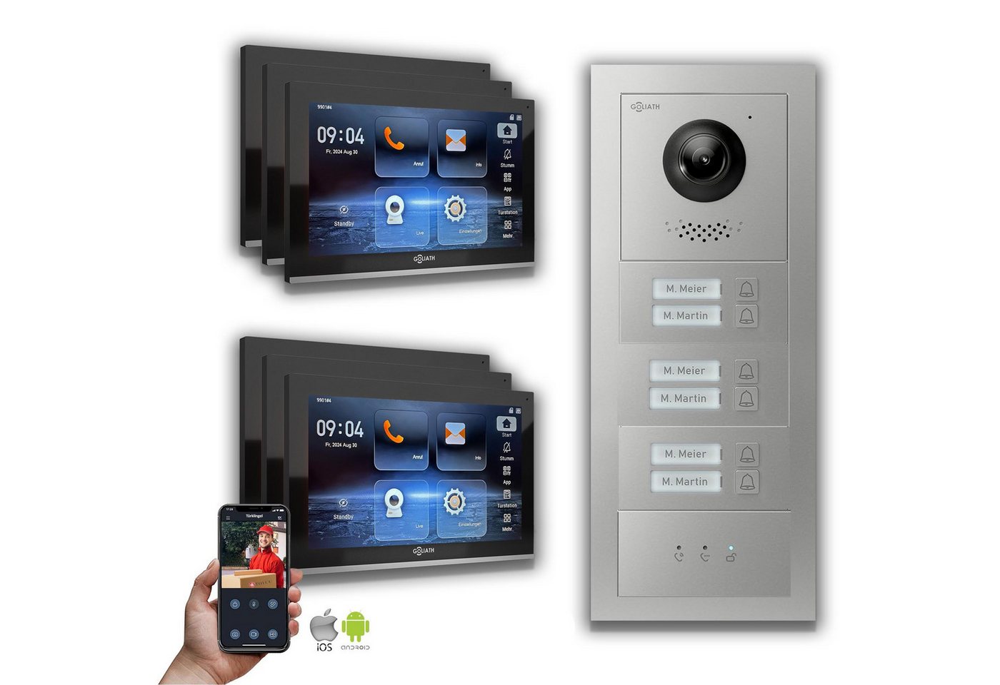 Goliath Intercom Video-Türsprechanlage Goliath IP Video Türsprechanlage: 10-Zoll 6 Familienhaus, Anzeige, Sil (Privat oder Gewerblich) von Goliath Intercom