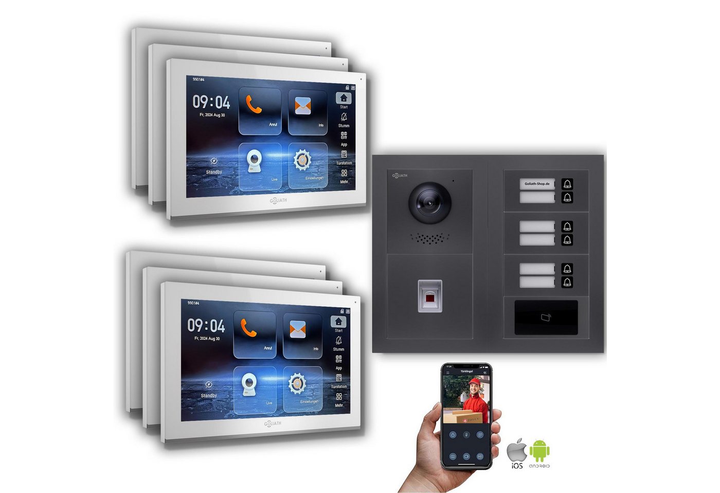 Goliath Intercom Video-Türsprechanlage Goliath IP Video Türsprechanlage: 10-Zoll 6 Familienhaus, Fingerprint, (Privat oder Gewerblich) von Goliath Intercom