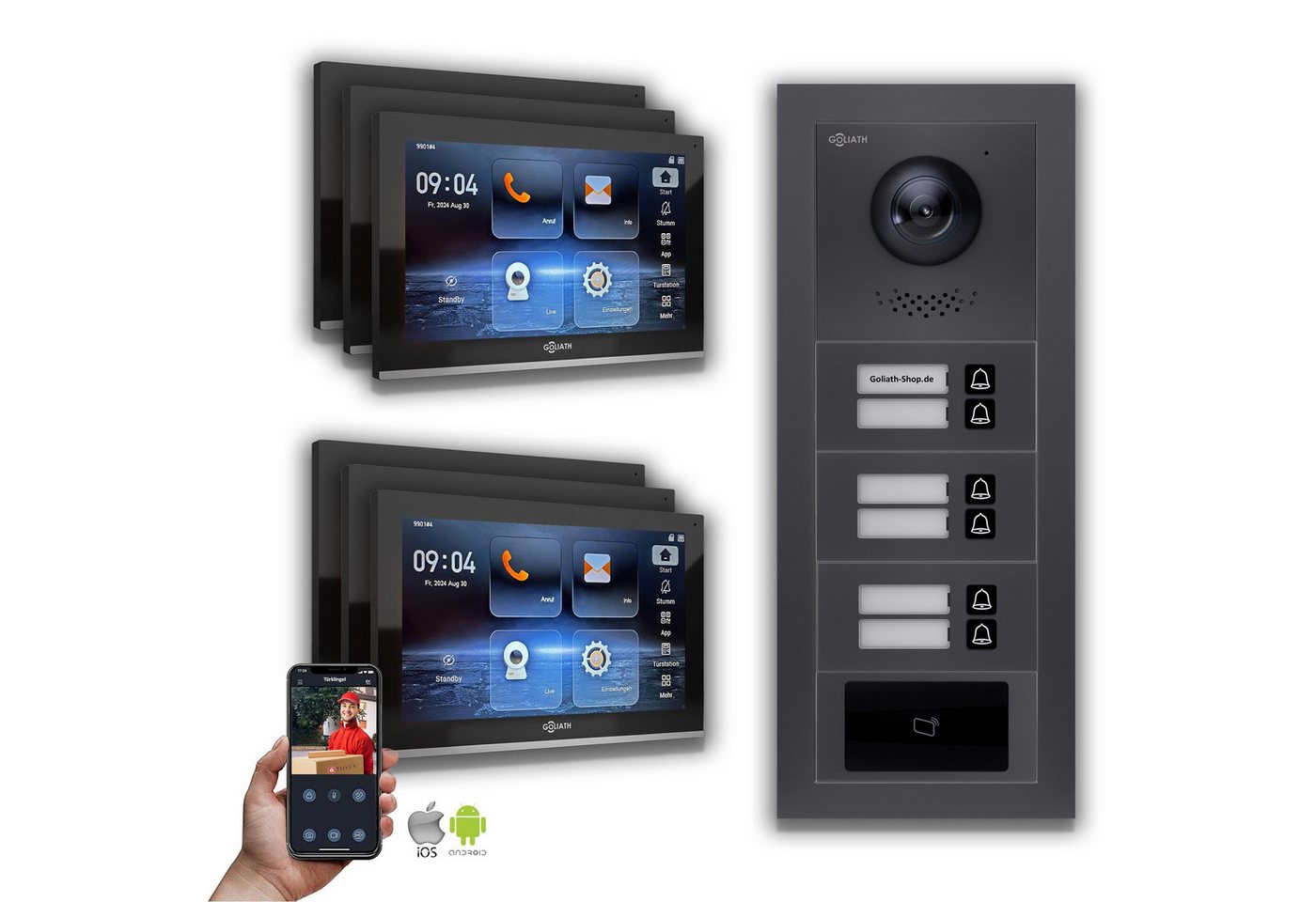 Goliath Intercom Video-Türsprechanlage Goliath IP Video Türsprechanlage: 10-Zoll 6 Familienhaus, RFID, Anthra (Privat oder Gewerblich) von Goliath Intercom