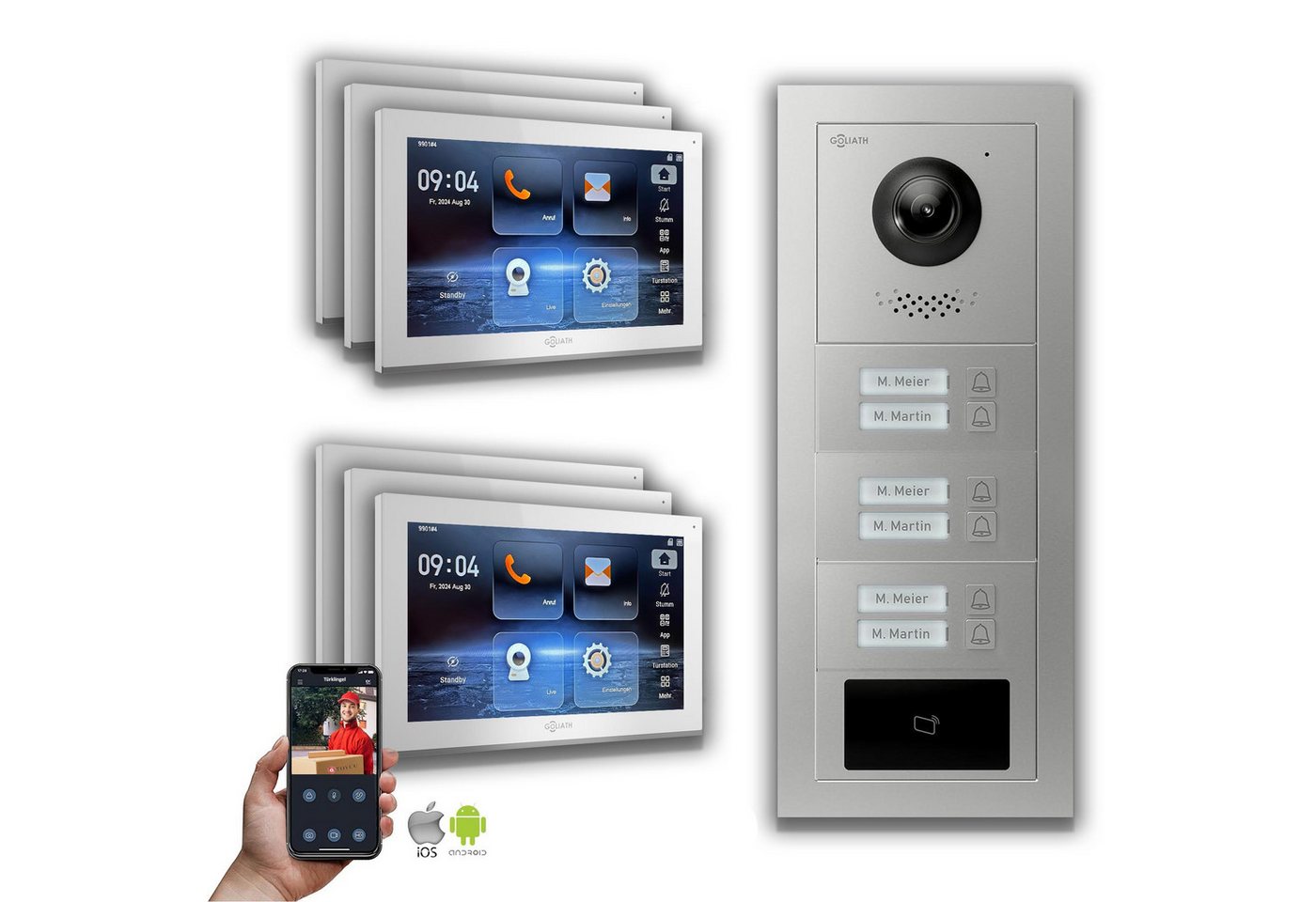 Goliath Intercom Video-Türsprechanlage Goliath IP Video Türsprechanlage: 10-Zoll 6 Familienhaus, RFID, Silber (Privat oder Gewerblich) von Goliath Intercom