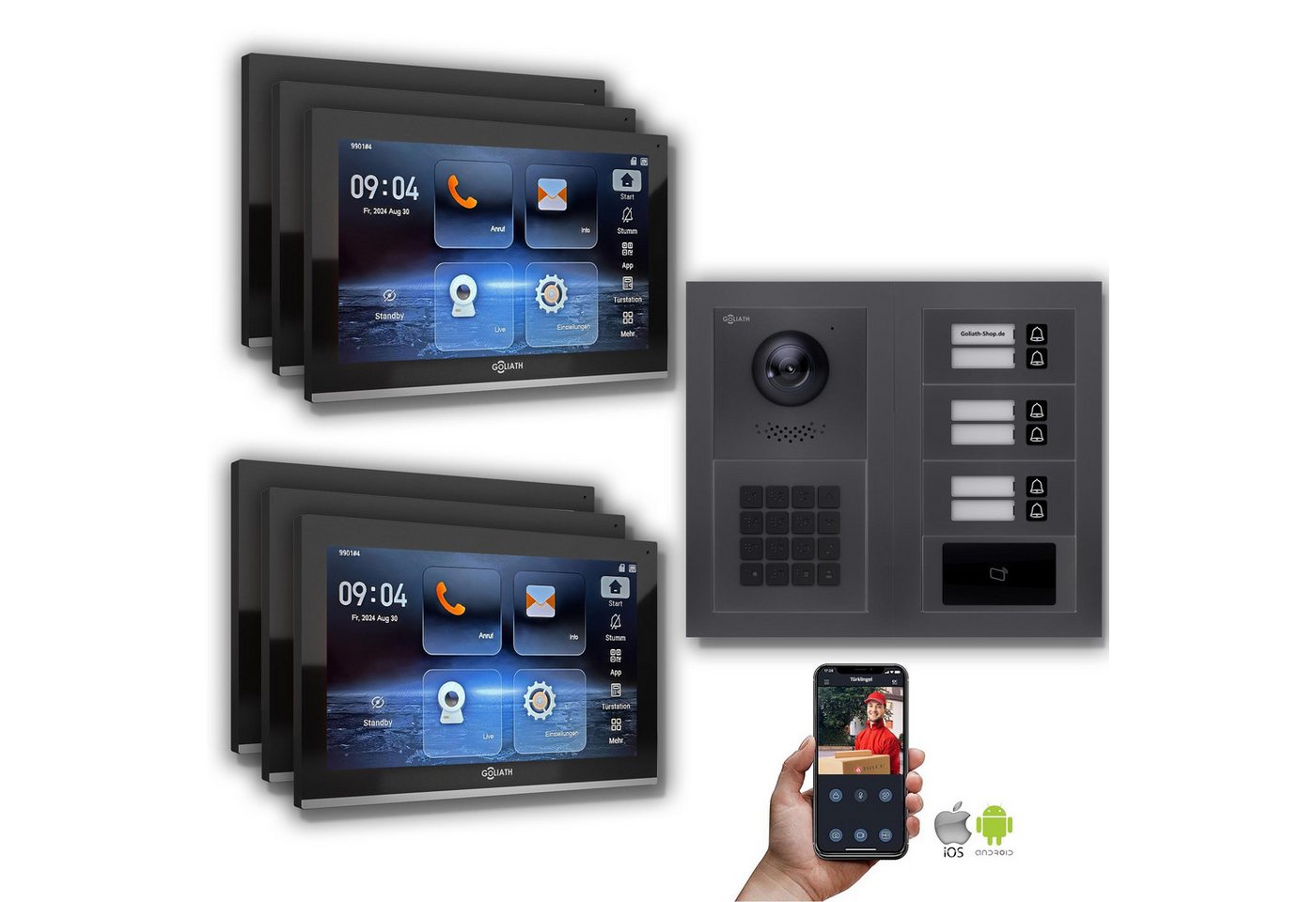 Goliath Intercom Video-Türsprechanlage Goliath IP Video Türsprechanlage: 10-Zoll 6 Familienhaus, RFID, Zahlen (Privat oder Gewerblich) von Goliath Intercom