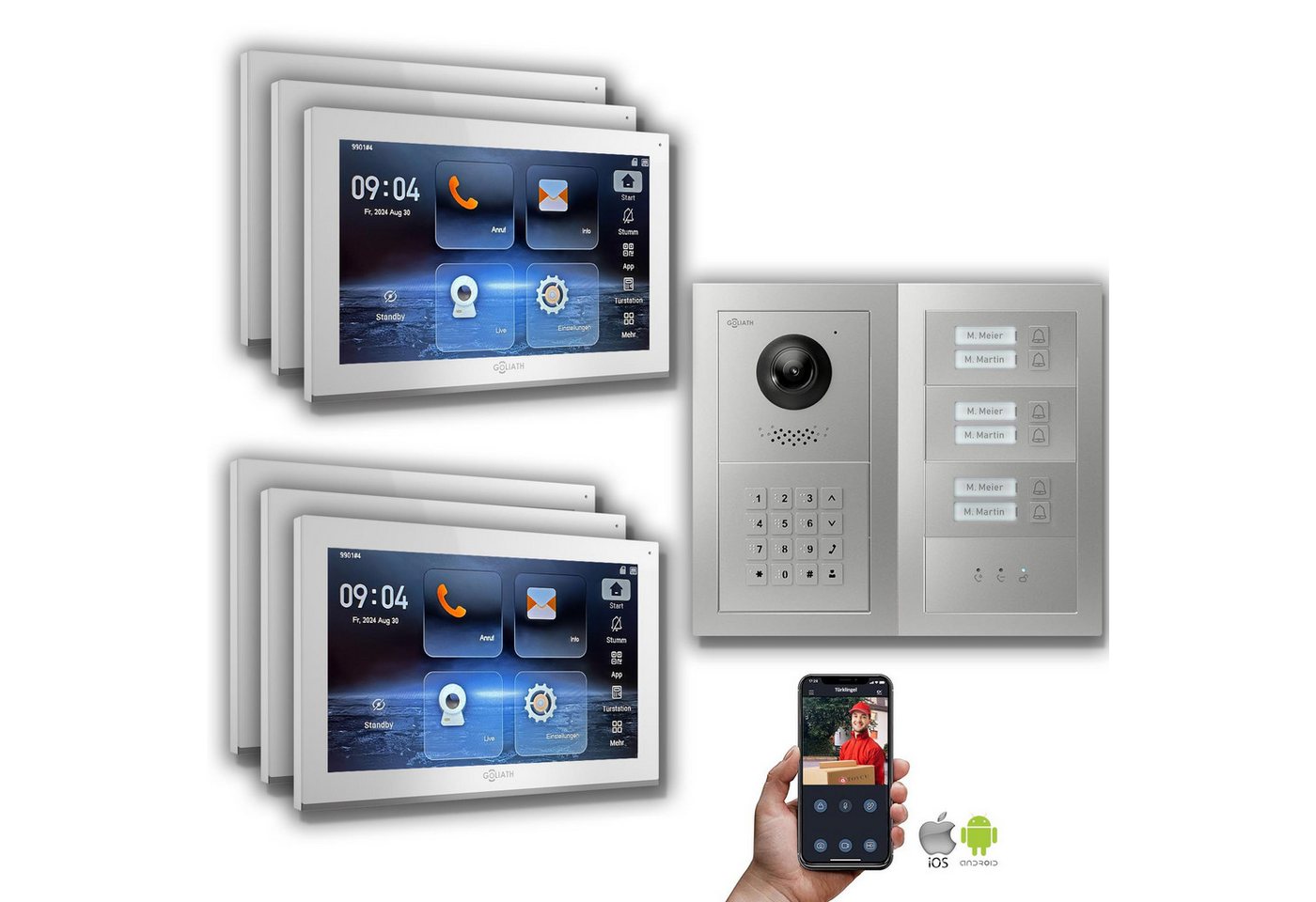 Goliath Intercom Video-Türsprechanlage Goliath IP Video Türsprechanlage: 10-Zoll 6 Familienhaus, Zahlencode, (Privat oder Gewerblich) von Goliath Intercom