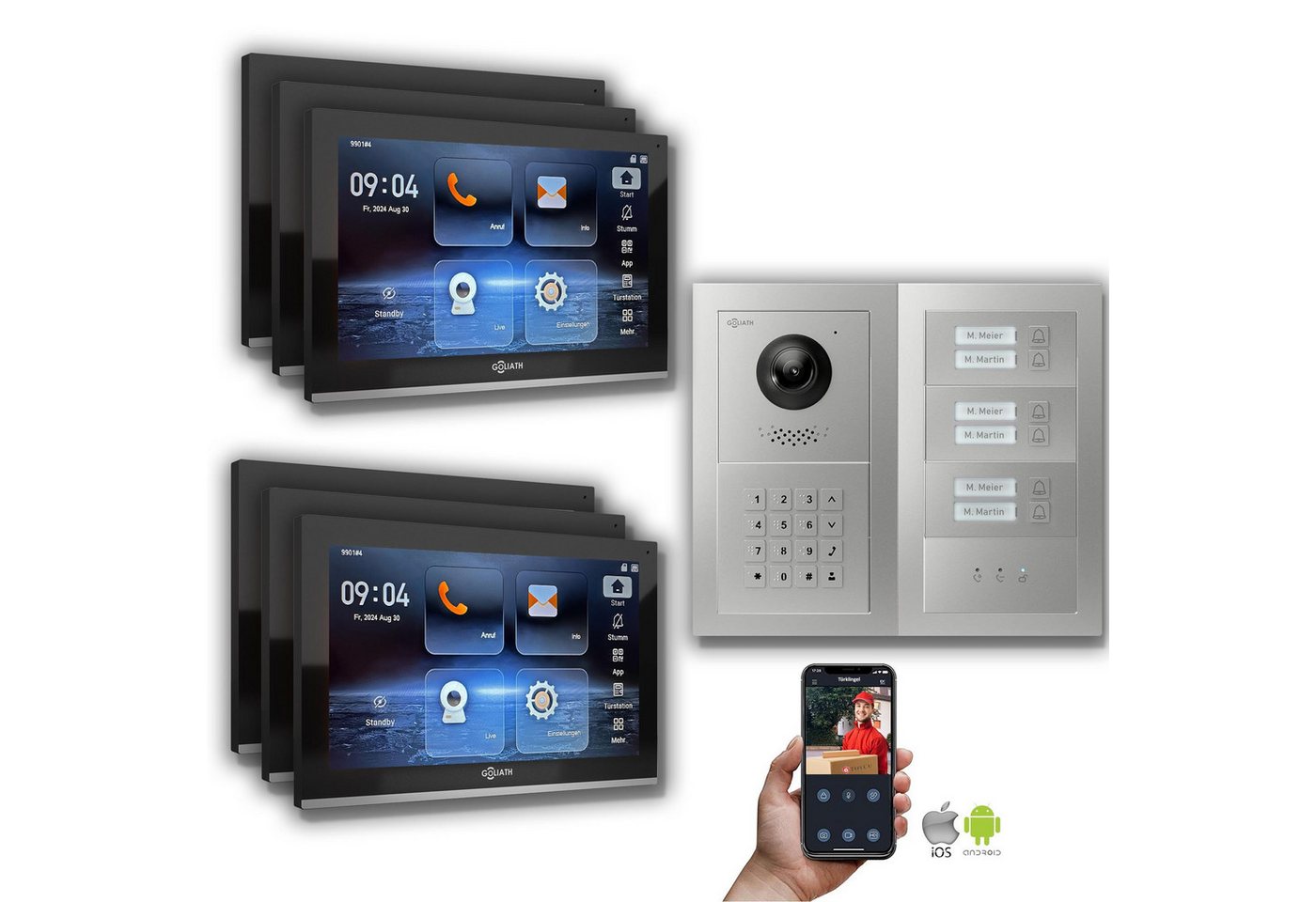 Goliath Intercom Video-Türsprechanlage Goliath IP Video Türsprechanlage: 10-Zoll 6 Familienhaus, Zahlencode, (Privat oder Gewerblich) von Goliath Intercom