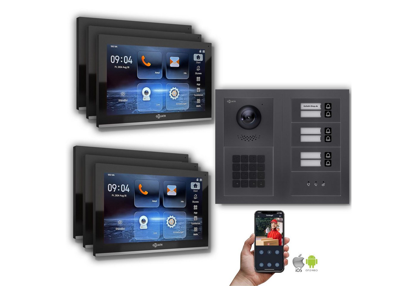 Goliath Intercom Video-Türsprechanlage Goliath IP Video Türsprechanlage: 10-Zoll 6 Familienhaus, Zahlencode, (Privat oder Gewerblich) von Goliath Intercom