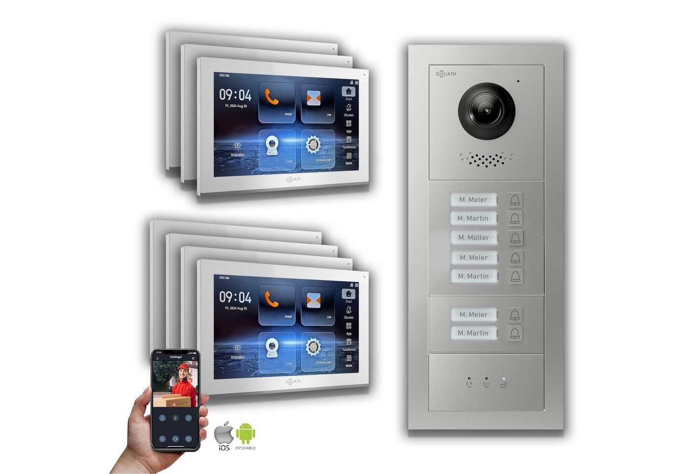 Goliath Intercom Video-Türsprechanlage Goliath IP Video Türsprechanlage: 10-Zoll 7 Familienhaus, Anzeige, Sil (Privat oder Gewerblich) von Goliath Intercom