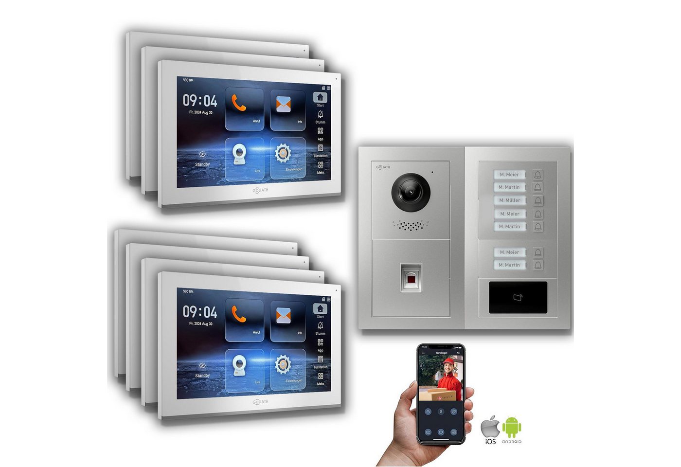 Goliath Intercom Video-Türsprechanlage Goliath IP Video Türsprechanlage: 10-Zoll 7 Familienhaus, Fingerprint, (Privat oder Gewerblich) von Goliath Intercom