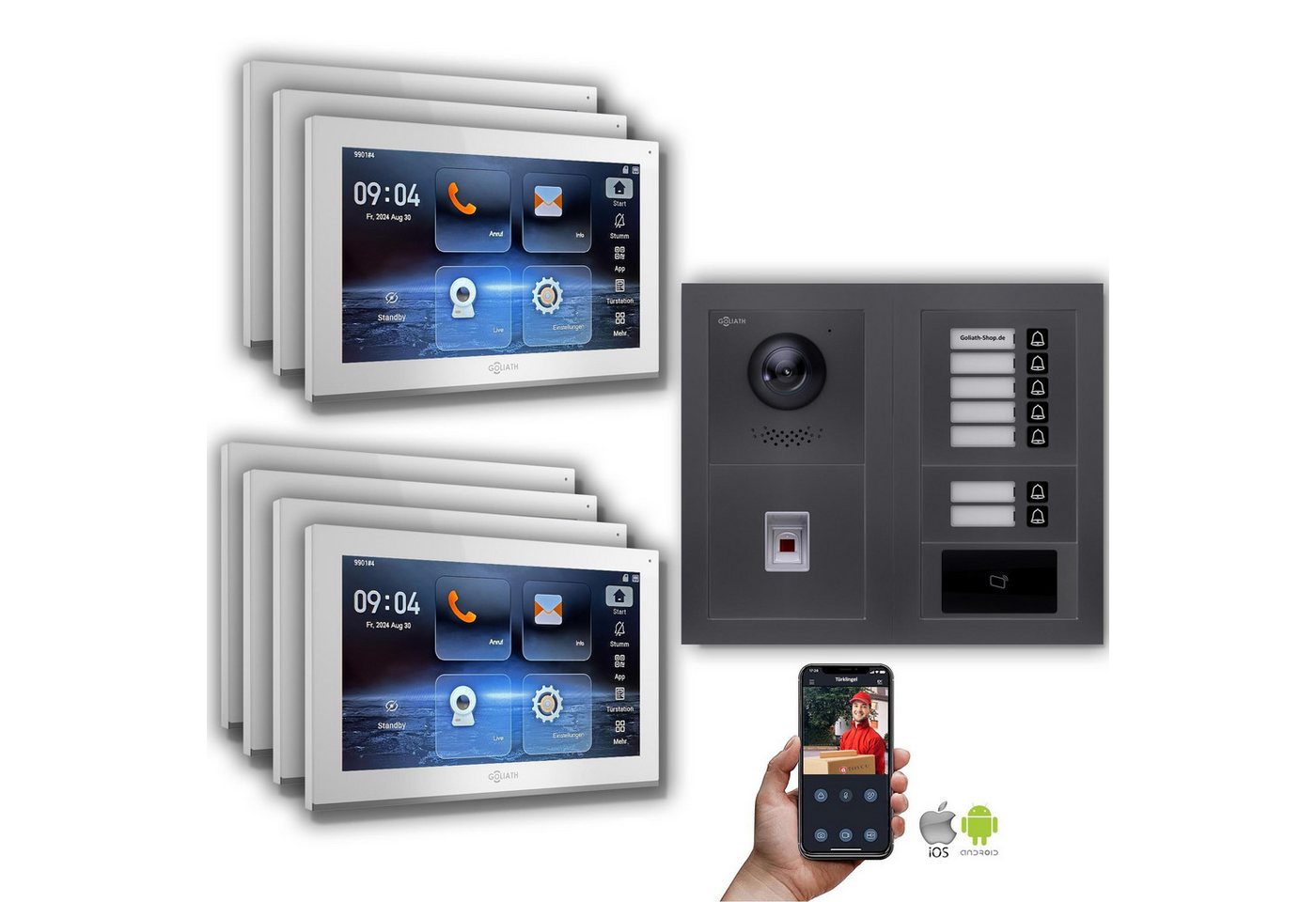 Goliath Intercom Video-Türsprechanlage Goliath IP Video Türsprechanlage: 10-Zoll 7 Familienhaus, Fingerprint, (Privat oder Gewerblich) von Goliath Intercom