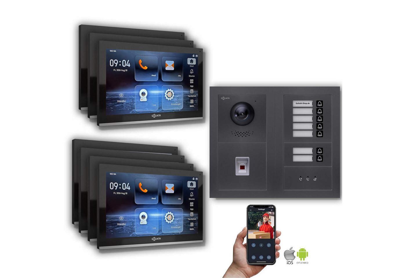 Goliath Intercom Video-Türsprechanlage Goliath IP Video Türsprechanlage: 10-Zoll 7 Familienhaus, Fingerprint, (Privat oder Gewerblich) von Goliath Intercom