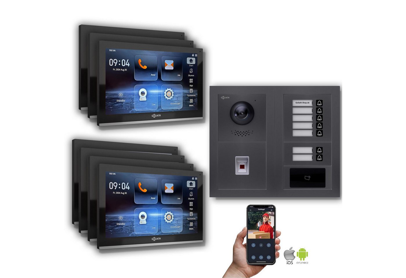 Goliath Intercom Video-Türsprechanlage Goliath IP Video Türsprechanlage: 10-Zoll 7 Familienhaus, Fingerprint, (Privat oder Gewerblich) von Goliath Intercom