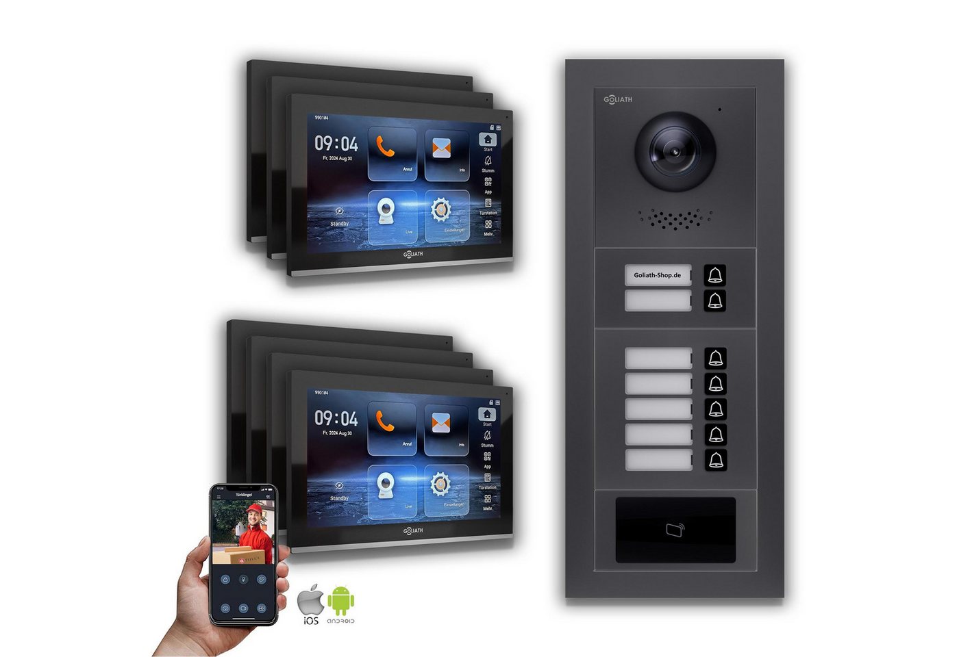 Goliath Intercom Video-Türsprechanlage Goliath IP Video Türsprechanlage: 10-Zoll 7 Familienhaus, RFID, Anthra (Privat oder Gewerblich) von Goliath Intercom