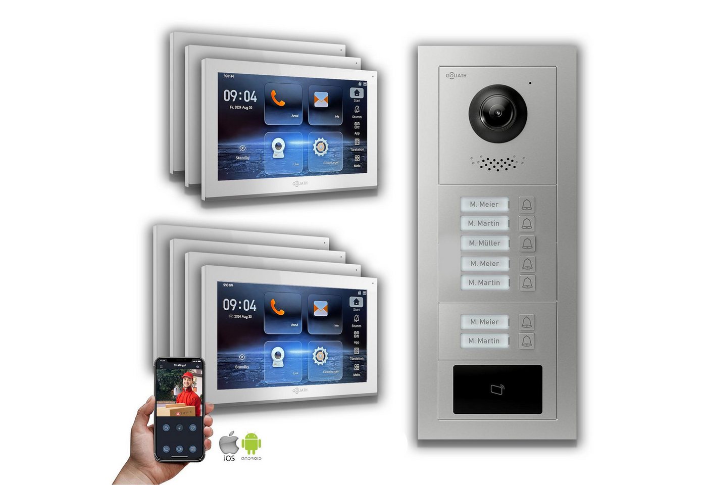 Goliath Intercom Video-Türsprechanlage Goliath IP Video Türsprechanlage: 10-Zoll 7 Familienhaus, RFID, Silber (Privat oder Gewerblich) von Goliath Intercom