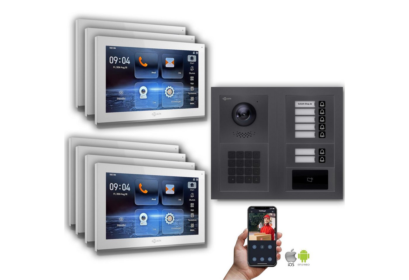 Goliath Intercom Video-Türsprechanlage Goliath IP Video Türsprechanlage: 10-Zoll 7 Familienhaus, RFID, Zahlen (Privat oder Gewerblich) von Goliath Intercom