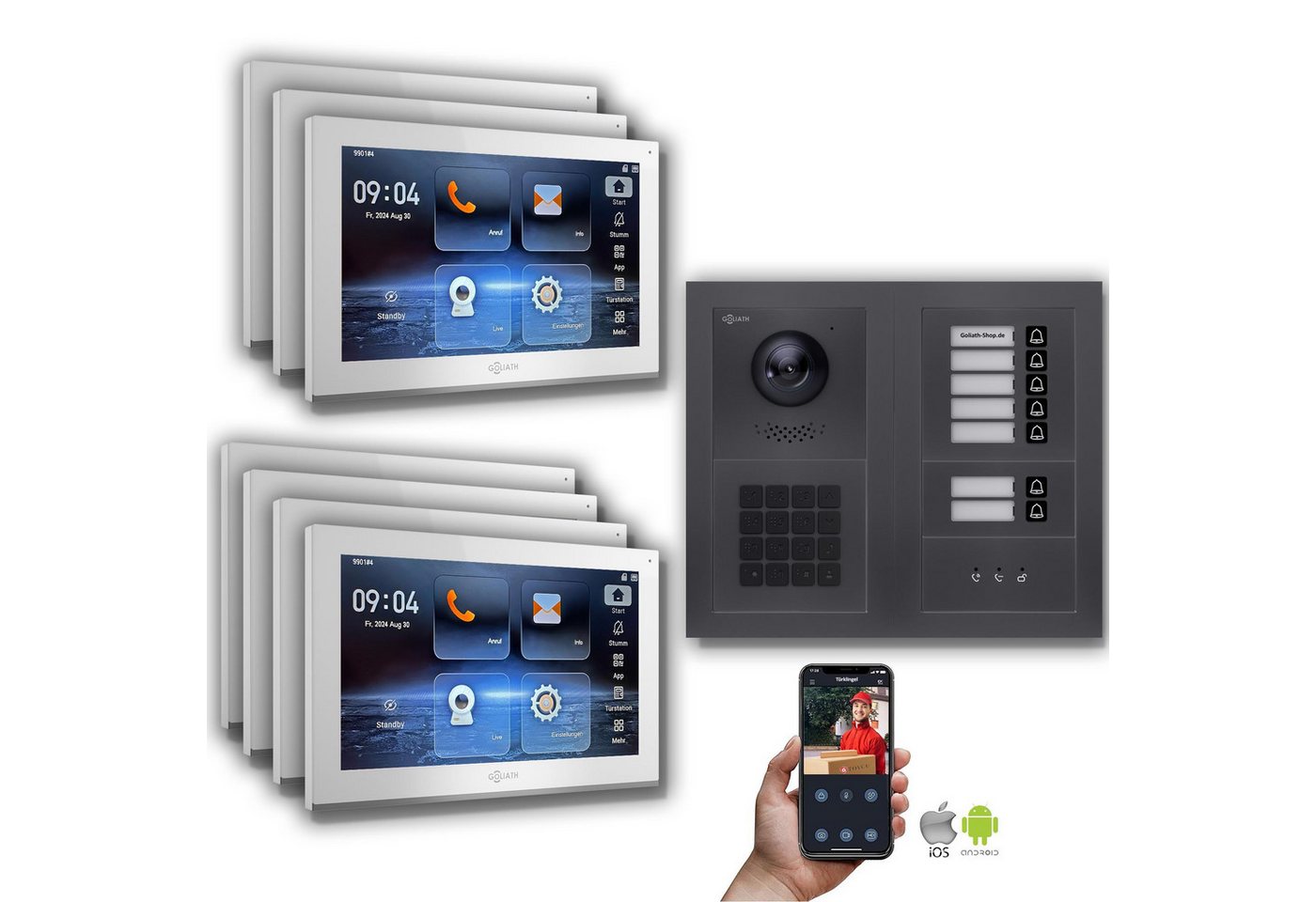 Goliath Intercom Video-Türsprechanlage Goliath IP Video Türsprechanlage: 10-Zoll 7 Familienhaus, Zahlencode, (Privat oder Gewerblich) von Goliath Intercom