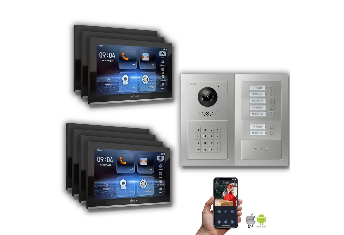 Goliath Intercom Video-Türsprechanlage Goliath IP Video Türsprechanlage: 10-Zoll 7 Familienhaus, Zahlencode, (Privat oder Gewerblich) von Goliath Intercom